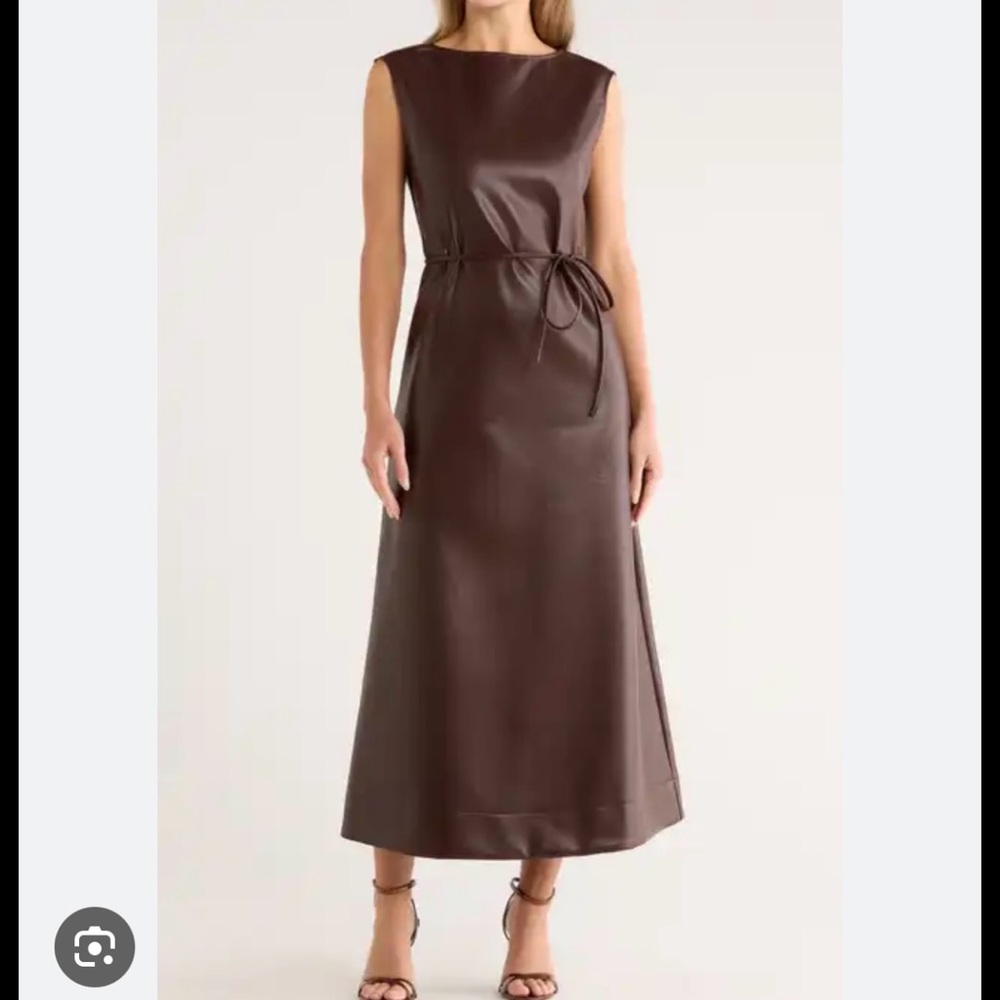 Ann Taylor Factory Brown Faux-Leather Dress with Self-Tie Waist Size 2